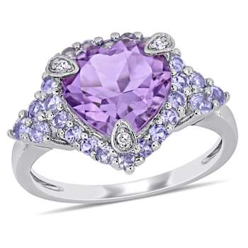 Tanzanite, Amethyst and Diamond 10K White Gold Ring 3.08ctw