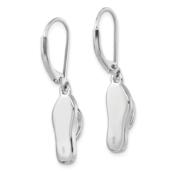 Rhodium Over Sterling Silver Polished White Crystal Flip Flop Dangle Earrings