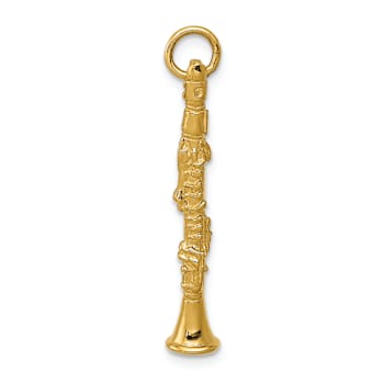 14k Yellow Gold Textured 3D Clarinet Pendant