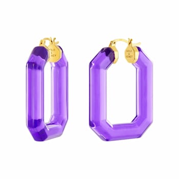 14K Yellow Gold Over Sterling Silver Acrylic Hoops in Purple