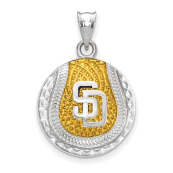Rhodium Over Sterling Silver MLB LogoArt San Diego Padres Enameled Pendant