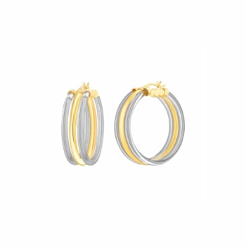 14K Yellow Gold Over Sterling Silver Acrylic Ridge Hoop Earrings in Blackberry