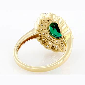 Lab-Created Emerald And White Zircon Ring In 18K Gold Over Sterling
Silver 2.23ctw