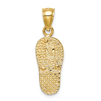 14k Yellow Gold Polished and Textured 3D with Lab Created White Opal
Flip-Flop Pendant