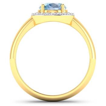 1.5ctw Blue Aquamarine and Diamond 14K Yellow Gold Halo Ring