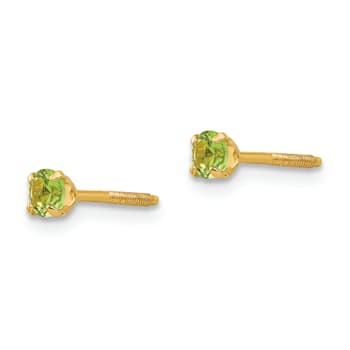 14k Yellow Gold Children's 3mm Peridot Simulant Stud Earrings