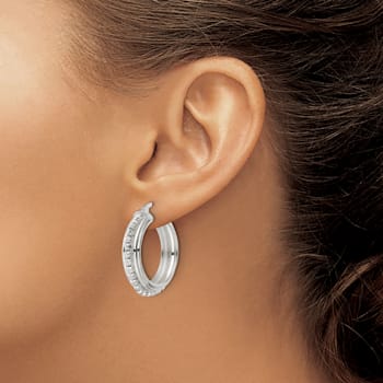 Sterling Silver Polished and DIamond-cut Beaded Hoop Earrings