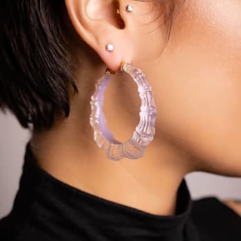 14K Yellow Gold Over Sterling Silver Acrylic and Hand Painted Enamel
Bamboo Illusion Hoops- Lavender