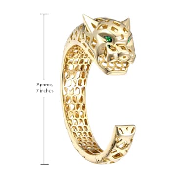 Emerald Color CZ Jaguar Cuff Bracelet In 14K Gold Over Brass