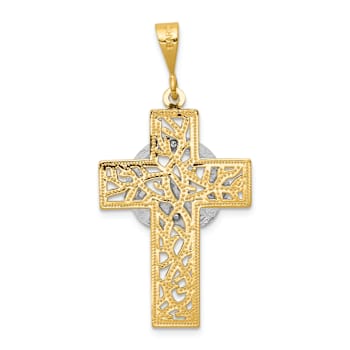 14k Yellow Gold and 14k White Gold Textured Claddagh Cross Pendant