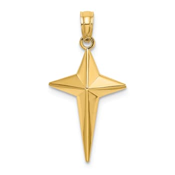 14k Yellow Gold Polished 2D Triangle Tipped Cross Charm
