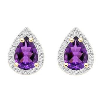 7x5mm Pear Shape Amethyst And Created White Sapphire 10k Yellow Gold
Halo Stud Earrings