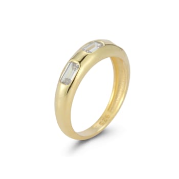 Sterling Statements 14K Yellow Gold Over Sterling Silver 3 Stone CZ Dome Ring