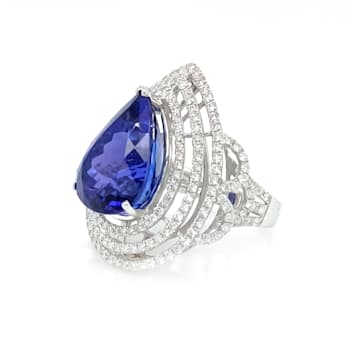 15.00 Ctw Tanzanite and 2.00 Ctw White Diamond Ring in 18K WG