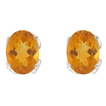 8x6mm Oval Citrine Rhodium Over Sterling Silver Stud Earrings