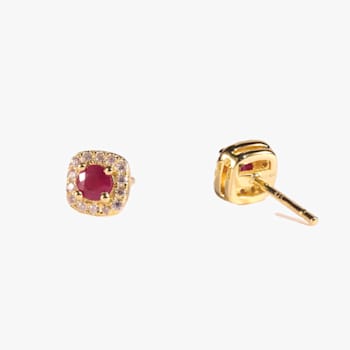 Red Ruby with Moissanite in 14K Yellow Gold Over Sterling Silver Halo
Stud Earrings