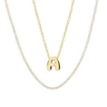 CZ Initial A Tennis Necklace And Pendant Set In 14K Gold Over Brass 4.05ctw
