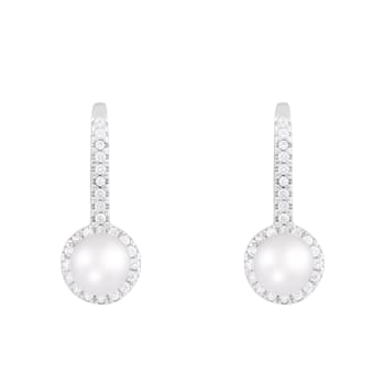 5-6mm white cultured freshwater pearl and cubic zirconia rhodium over
sterling silver earrings