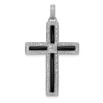Rhodium Over 14K White Gold 1/3ct. Diamond and Onyx Cross Pendant