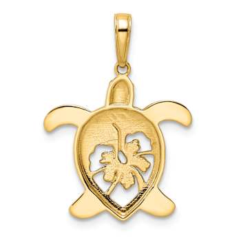 14K Two-tone Gold Diamond-Cut Floral Turtle Pendant
