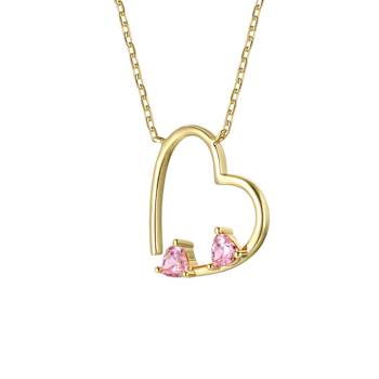 Morganite Color CZ Open Heart Pendant Necklace In 14K Gold Over Sterling Silver