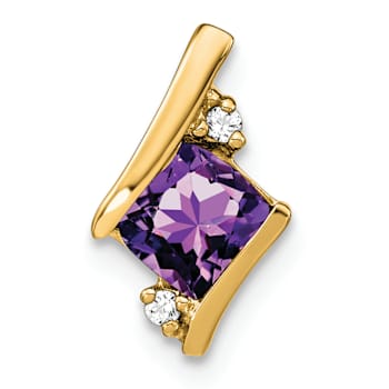 10k Yellow Gold 0.52 ctw Cushion Amethyst and Diamond Chain Slide Pendant