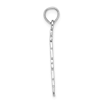 Rhodium Over 14k White Gold Green Enamel Christmas Tree with Red Star Charm