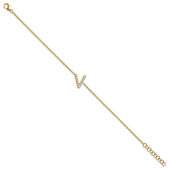 14k Yellow Gold Diamond Sideways Letter V Bracelet