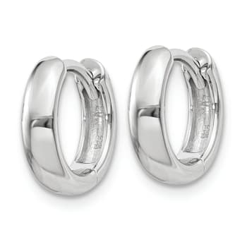 Rhodium Over 14k White Gold 5/16" Round Hinged Hoop Earrings