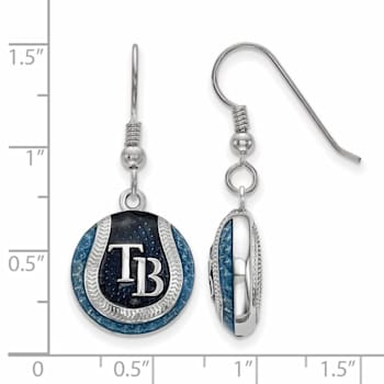 Rhodium Over Sterling Silver MLB LogoArt Tampa Bay Rays Enamel Earrings