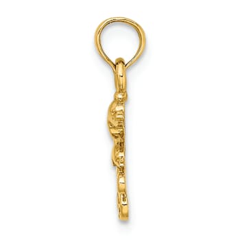 10K Yellow Gold Textured Mini Double Dolphins and Waves Charm