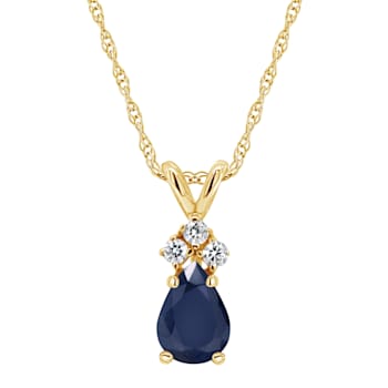 6x4mm Pear Shape Sapphire with Diamond Accents 14k Yellow Gold Pendant
With Chain