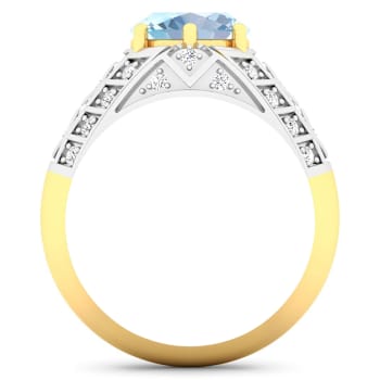 2.32ctw Blue Aquamarine and Diamond 14K Yellow Gold Halo Ring