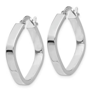 Rhodium Over 14K White Gold 1 1/16" Flat Edge Square Hoop Earrings