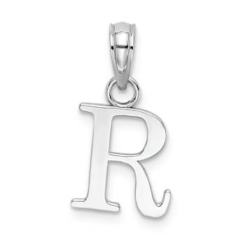 Rhodium Over 14k White Gold Polished Block Letter R Initial Pendant