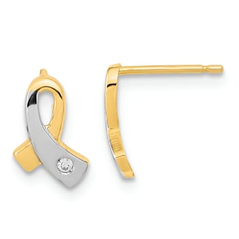 14k Two-tone  Gold Cubic Zirconia Awareness Stud Earrings