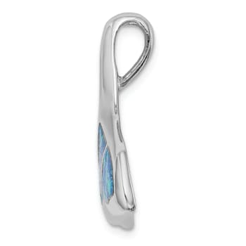 Rhodium Over Sterling Silver Blue Inlay Lab Created Opal Whale Tail
Slide Pendant