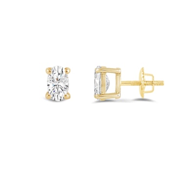 White Cubic Zirconia 14k Yellow Gold Studs With Velvet Gift Box 0.50ctw