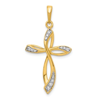 10k Yellow Gold and Rhodium Over 10k Yellow Gold Diamond Cross Pendant