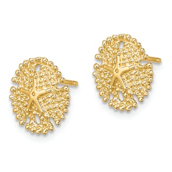 14k Yellow Gold Textured Sand Dollar Stud Earrings