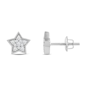 White Cubic Zirconia 14k White Gold Star Earrings With Velvet Gift Box 0.30ctw