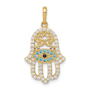 14k Yellow Gold Multi-colored Cubic Zirconia Hamsa Pendant