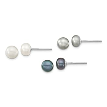 Rhodium Over Sterling Silver Multi-color Freshwater Pearl
Necklace/Bracelet/Earring Set