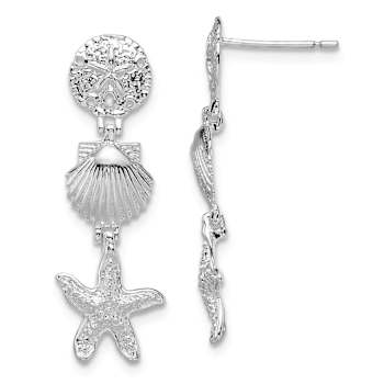 Rhodium Over Sterling Silver Polished Sea Life Dangle Post Earrings
