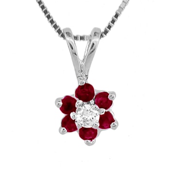 0.24ctw Ruby with Diamond Accent Flower Design  Pendant 14k White Gold