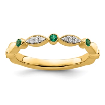 14K Yellow Gold Stackable Expressions Lab Created Emerald and Diamond
Ring 0.07ctw