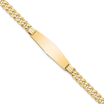 14k Yellow Gold Curb Link Soft Diamond Shape ID Bracelet