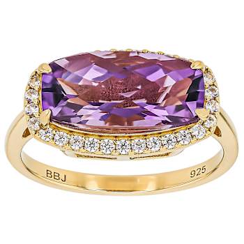 Amethyst Rectangular Cushion And White Zircon Ring In 18K Gold Over
Sterling Silver 3.49ctw