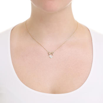 CZ Initial M Bow Pendant Necklace In 14K Gold Over Sterling Silver 0.23ctw