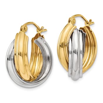 14k Yellow Gold and 14k White Gold Polished 3/8" Double Hoop Earrings